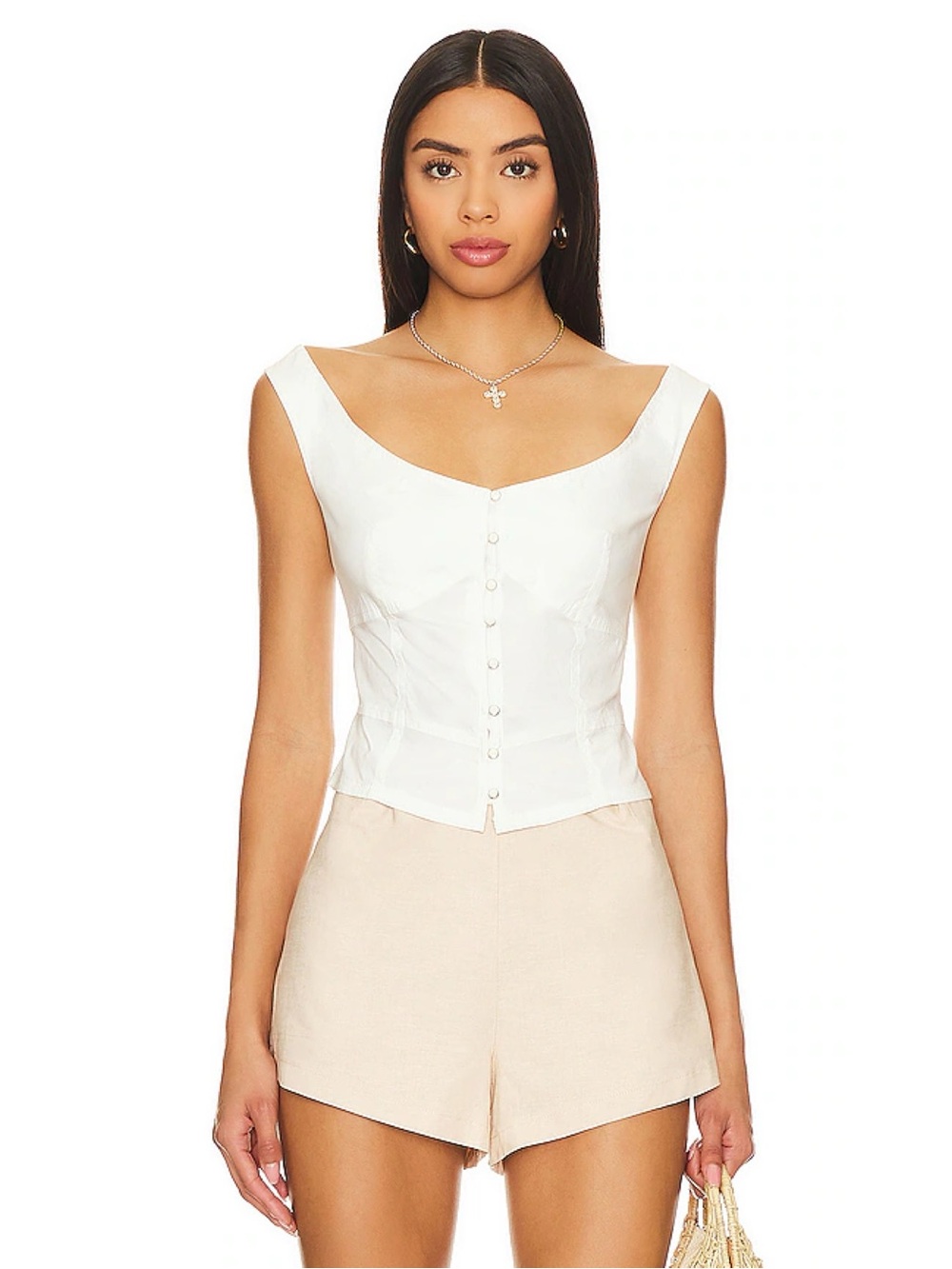 Free People Sally Solid Corset Top In Bright White XL